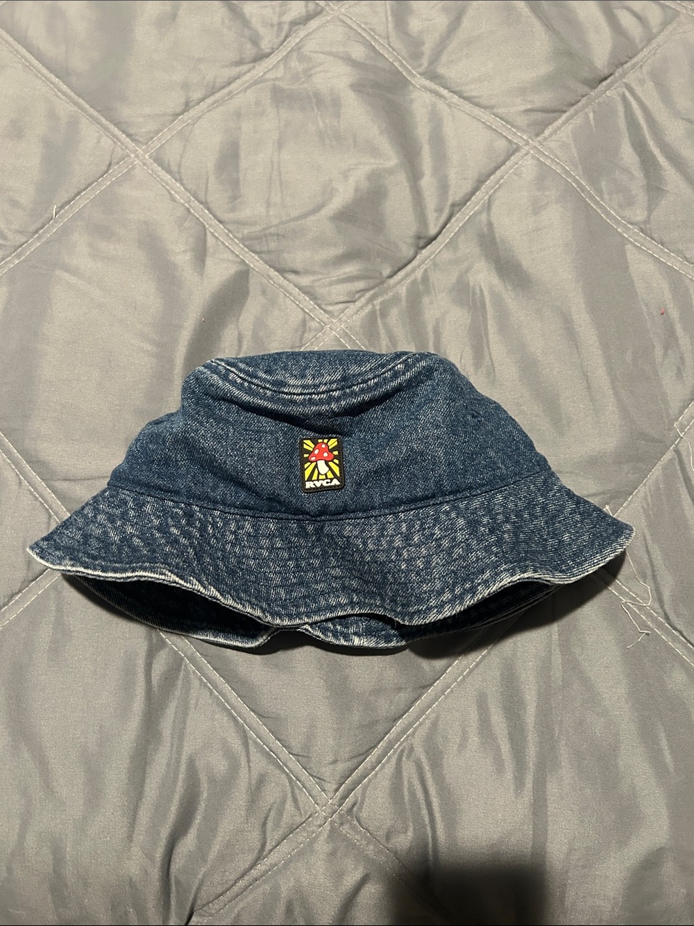 RVCA Denim-Style Bucket Hat in Dark Blue with Logo Patch